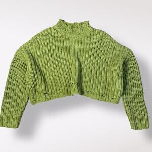 Forever 21 Ribbed Distressed Sweater Womens Size S Olive Green Grunge‎